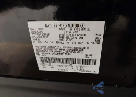 2017 Ford Explorer Xlt from USA, damaged, VIN 1FM5K7DH9HGC17523